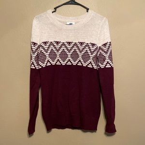 maroon color-block sweater